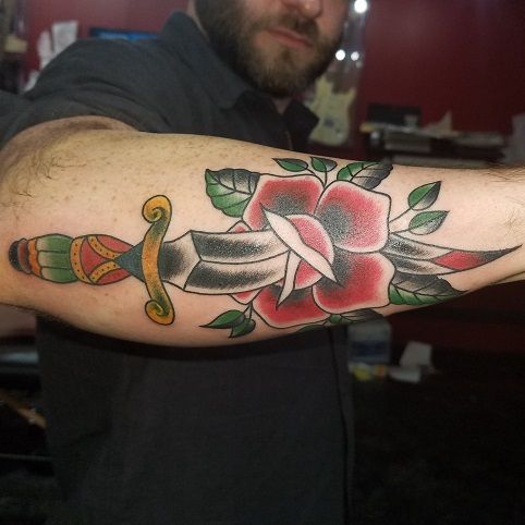 Best Rose Dagger Tattoo