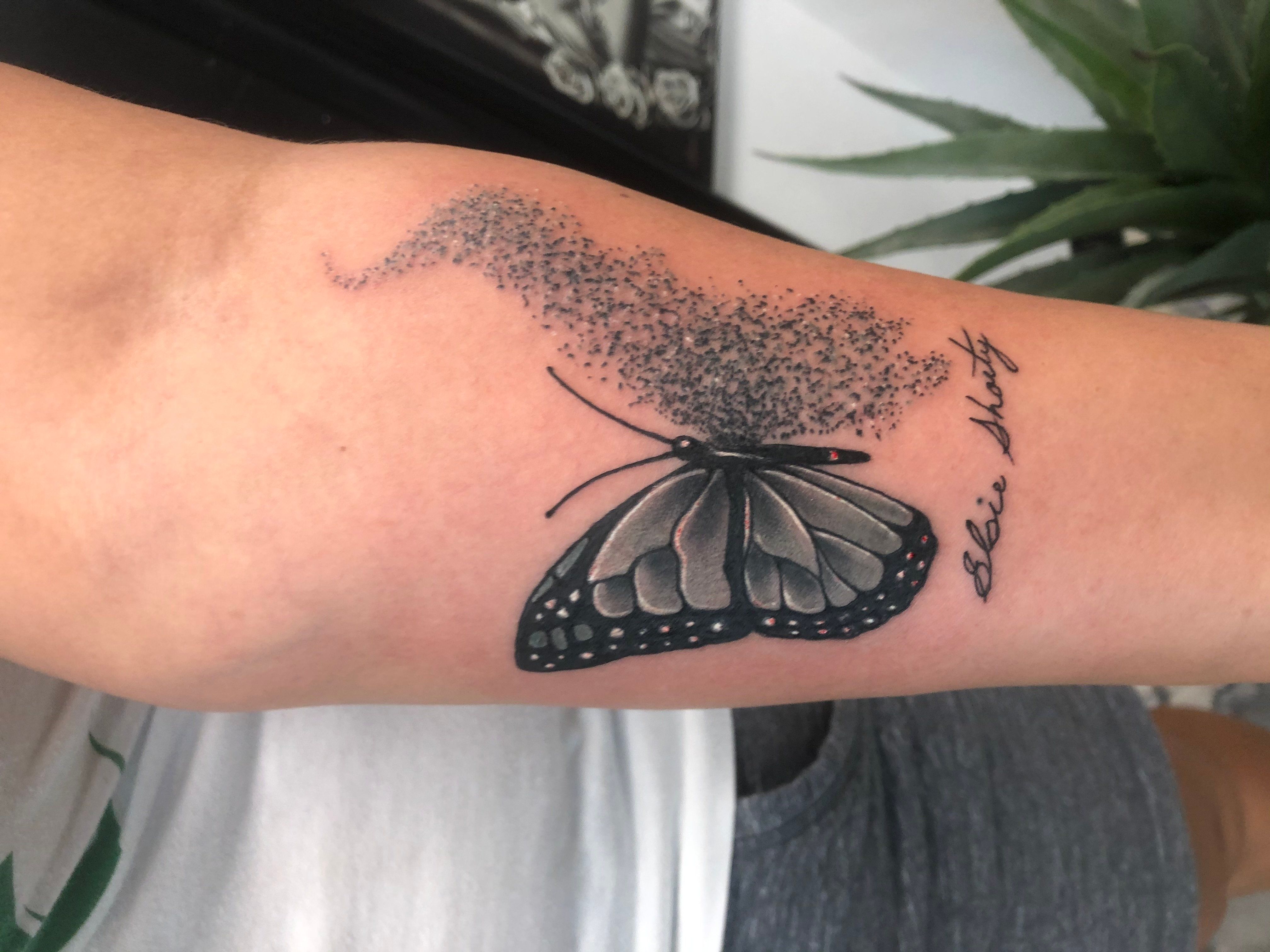 Butterfly Fading Away Grayscale Tattoo